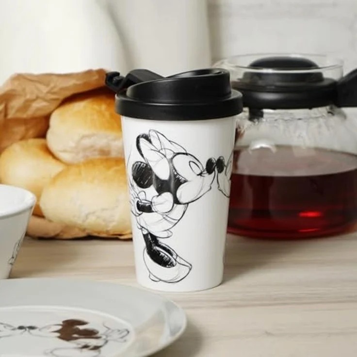 Geda Labels GmbH Coffee-to-go-Becher Mickey Kiss Sketch, 1-tlg, PP, Grau, 400 ml, doppelwandig, auslaufsicher – Bild 3