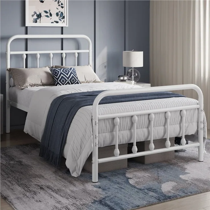 Yaheetech Bettgestell Metallbett, Metall Bettrahmen mit Kopfteil, Metall Weiß, 90 x 200 cm