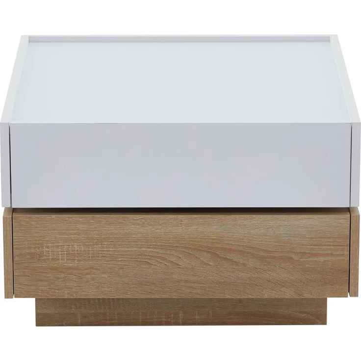 Couchtisch mit Aufbewahrungsschublade, drehbare Tischplatte, modernes Design Weiß & Walnuss, quadratischer Wohnzimmertisch – Bild 9