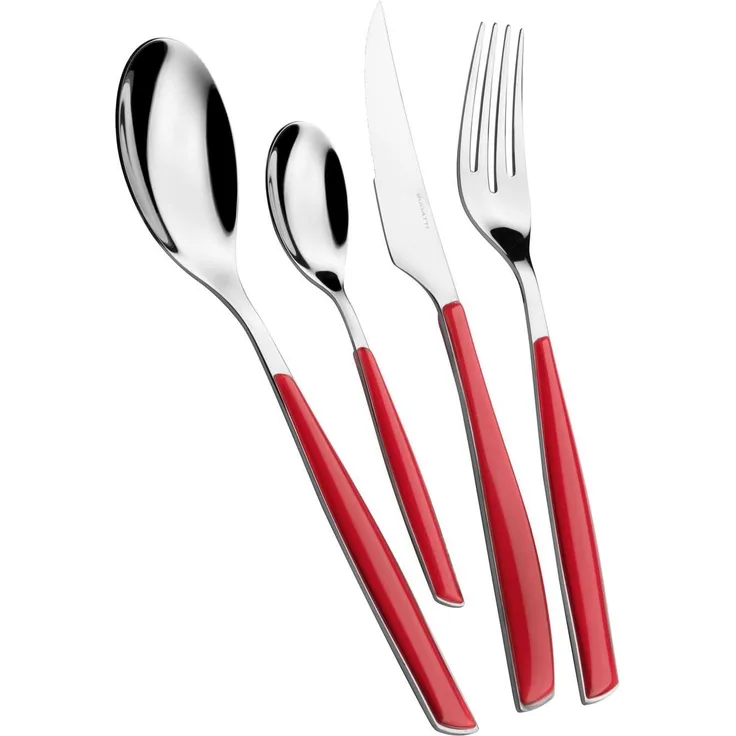 Bugatti BESTECK 24 STÜCK Set Edelstahl 18-10 Glamour ROT Griff Shaded TRANSPARENT