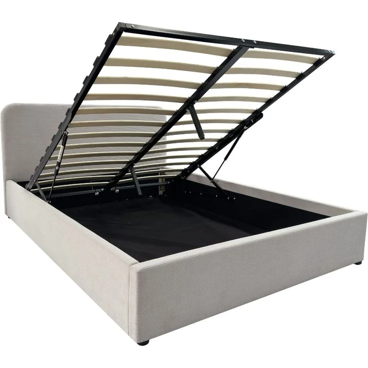 Casâme Bettkasten 140x190 cm mit Kopfteil bezogen mit beigem - LIVY - Beige – Bild 1