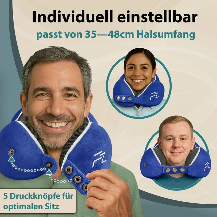 FLOWZOOM Nackenhörnchen COMFY Nackenkissen Flugzeug & Auto – Reisekissen Memory-Schaum, Nackenhörnchen für Erwachsene - Nackenkissen Reisen - verstellbar – Bild 2