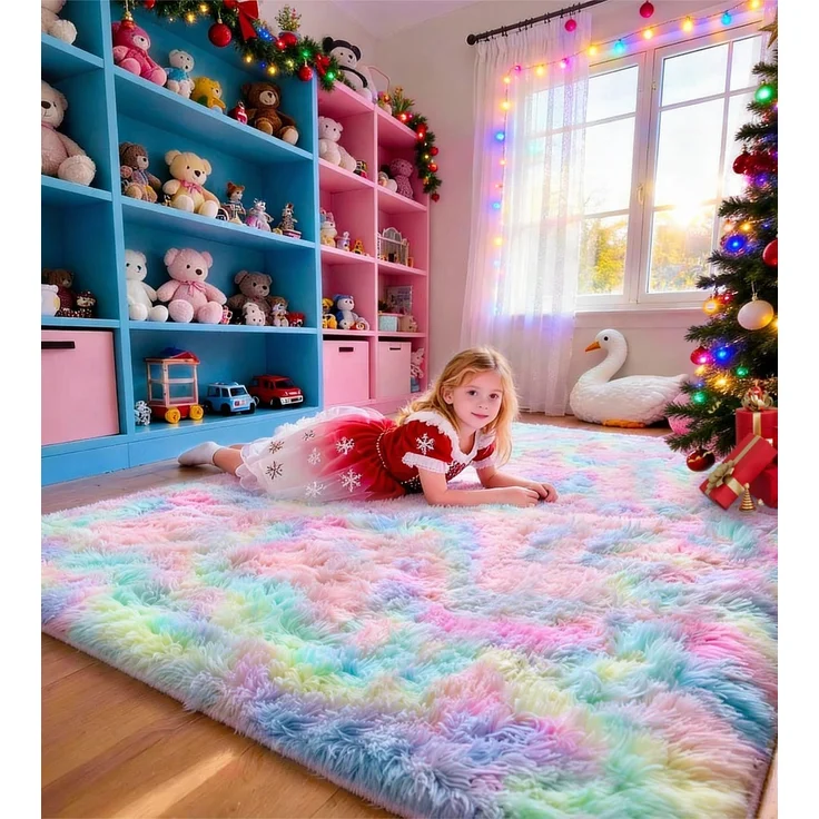 ROHATIM Teppich Flur 80x150 cm Regenbogen Waschbar Rutschfester Hochflorteppich Schlafzimmer Kinderzimmer Flauschiger Teppiche – Bild 1