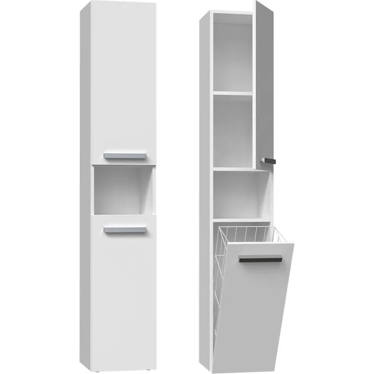 ibonto Hochschrank Badezimmerschrank mit Korb & flexibler Türöffnung - Platzsparend