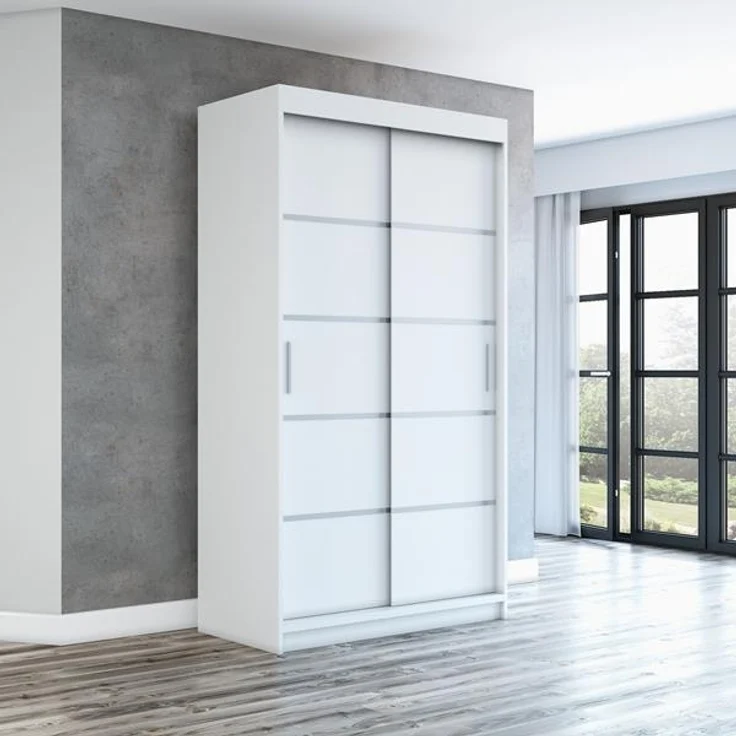 Schwebetürenschrank PARIS 2-türig Schrank 120 cm (mit Spiegel) Farbe: Weiß – Bild 2