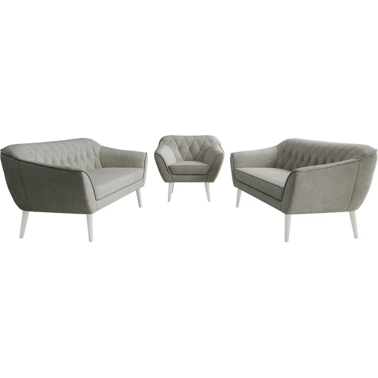 Wohnzimmerset, Möbelset PIRS 3-3-1, Armlehnen, Wellenfederung, weiße Füße, Dreisitzer Sofas mit Sessel, Polstermöbel Set - Grau Stukture – Bild 7