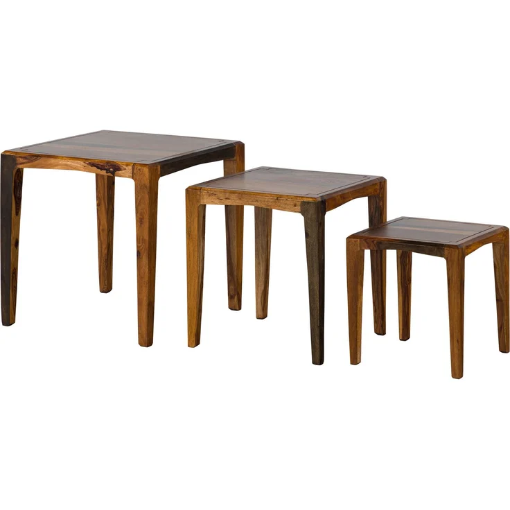 Beistelltisch 3er-Set Sheesham 50x50 / 40x40 / 31,5 x34 dunkelbraun lackiert ANCONA #251 – Bild 1