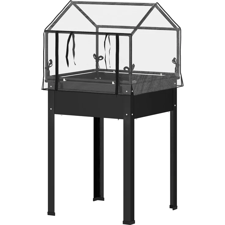 MELAYR, Hochbeet mit Gewächshaus-Dach, Erhöhte Pflanzenbox mit Ablauflöchern, 60 x 60 x 120 cm, Schwarz – Bild 2