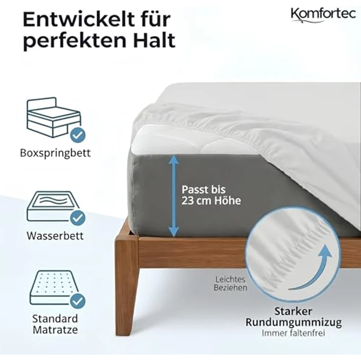 Komfortec Spannbettlaken Jersey, 100% Baumwolle, 90x200 cm, weich, atmungsaktiv, hautfreundlich, Oeko-Tex zertifiziert, rundum mit Gummi, weiß – Bild 2
