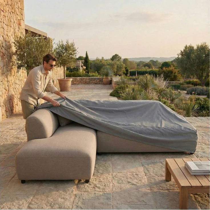 IDIMEX Gartensofa CALABRIA, Gartenlounge gepolstert mit Kissen und Abdeckhaube wetterfest beige – Bild 1