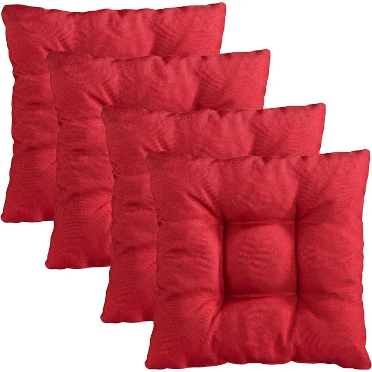 Traumnacht Stuhlkissen Cozy 4er Set, Bequeme Sitzkissen für Gartenstuhl, Küche oder Esszimmer, Indoor u. Outdoor, 38 x 38 x 6 cm, rot