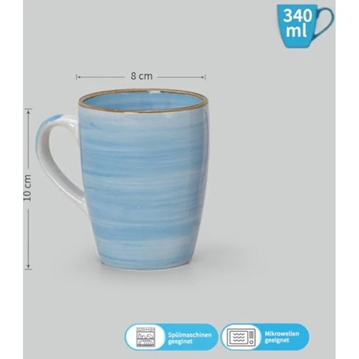matches21 HOME & HOBBY Tasse Kaffeebecher 6er Set einfarbig modern Vintage - wie bemalt, 6-tlg, Keramik, Tee Kaffee-Becher, blau violett gelb rot orange grün, 340 ml – Bild 2