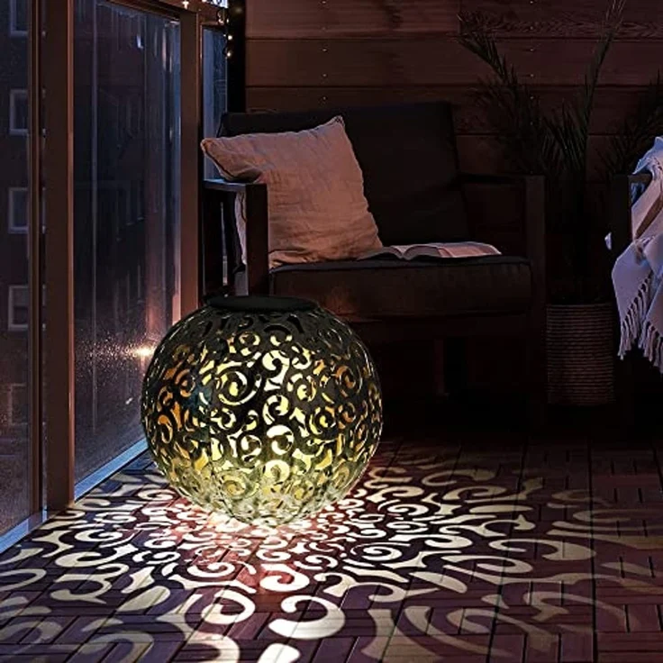 2x LED Solarleuchten, Dekorgeflecht-Kugel, Höhe 54 cm – Bild 7