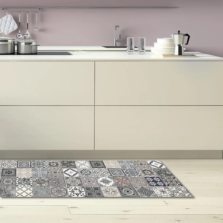 CREARREDA Läufer Teppich Küchenteppich Azulejos Vintage 50x180 Isolierend, feuerhemmend, Kratzfest, hypoallergen, leicht zu waschender Vinyl Teppich. Komplett in Italien hergestellt