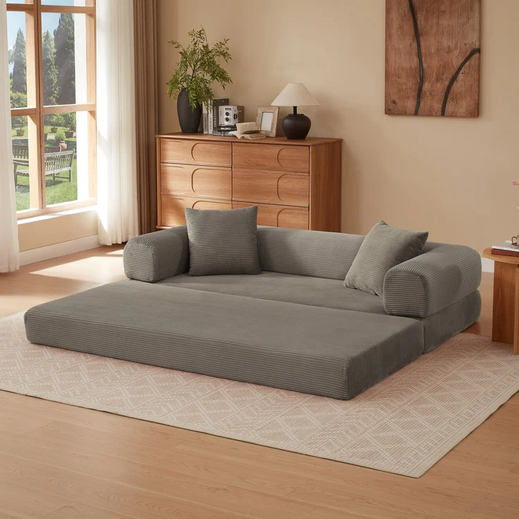 Wohnora-Knochenloses Sofa-Kombinationssitz, Schlafsofa, das in ein Schlafbett umwandelt werden kann, Tatami-Bodensofa für Wohnzimmer, Schlafzimmer und Wohnungen Klappsofa,H 59cm x T 195cm x B 89cm,Taupe – Bild 4