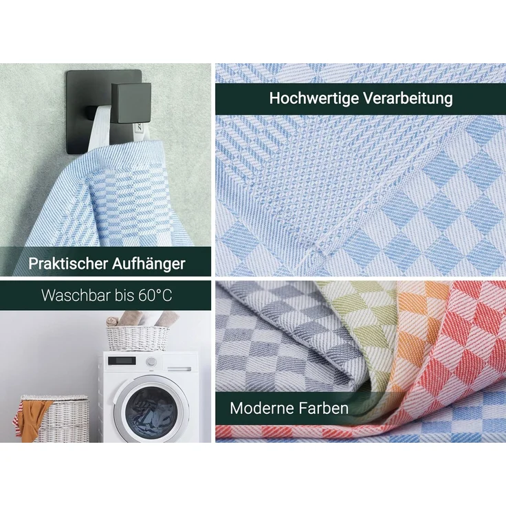 ZOLLNER 10er Set Geschirrtücher Baumwolle in 46x70 cm - super saugstarke und robuste Küchentücher – waschbar bis 60°C – in blau kariert - Gastronomiequalität - Oeko Tex® Zertifiziert – Bild 2
