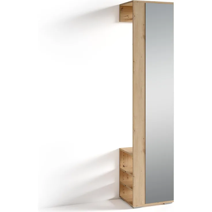 byLIVING Flurgarderobe BEN / Garderobe Artisan Eiche-Optik hellbraun mit Spiegel / Spiegelschrank für den Flur mit Kleiderstange und Ablage / B 40, H 184, T 35 cm