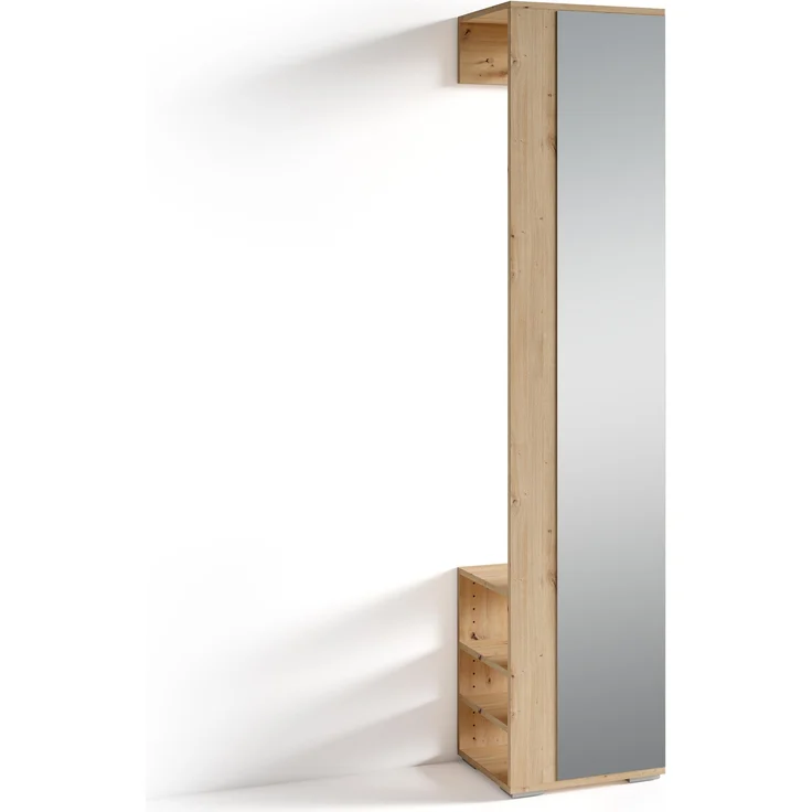 byLIVING Flurgarderobe BEN / Garderobe Artisan Eiche-Optik hellbraun mit Spiegel / Spiegelschrank für den Flur mit Kleiderstange und Ablage / B 40, H 184, T 35 cm – Bild 1