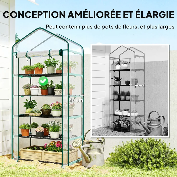 MELAYR, PVC-Gartengewächshaus mit 5 Regalböden, Balkongewächshaus, Stahlrahmen, 93,5 x 49,5 x 9 cm, Transparent – Bild 6