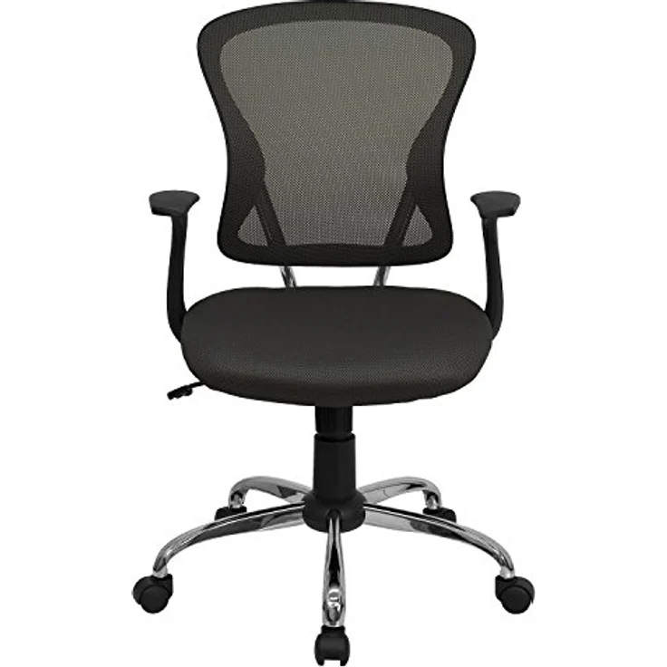 Flash Furniture Arbeitsstuhl, mittelhohe Rückenlehne, Netzmaterial, drehbar, mit Chrombasis und Armlehnen, Metall, dunkelgrau, 74 x 61 x 28 cm – Bild 8