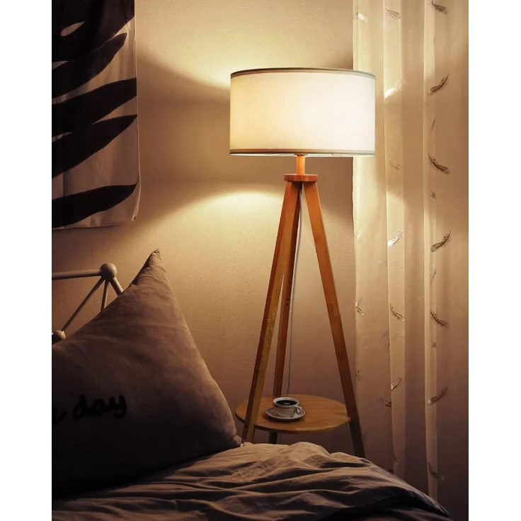 Tomons Stehlampe Wohnzimmer Stativ aus Holz, Stehleuchte mit Ablage, E27, Halogen – Bild 4