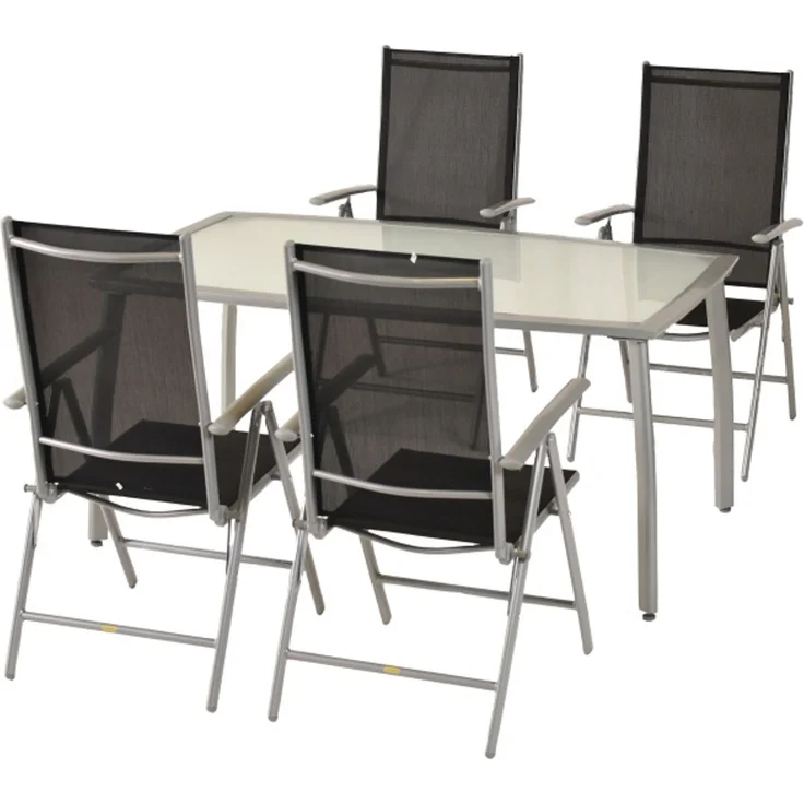 Amalfi Set 5tlg, 4 Klappsessel, Tisch 150x90 cm, schwarz – Bild 4