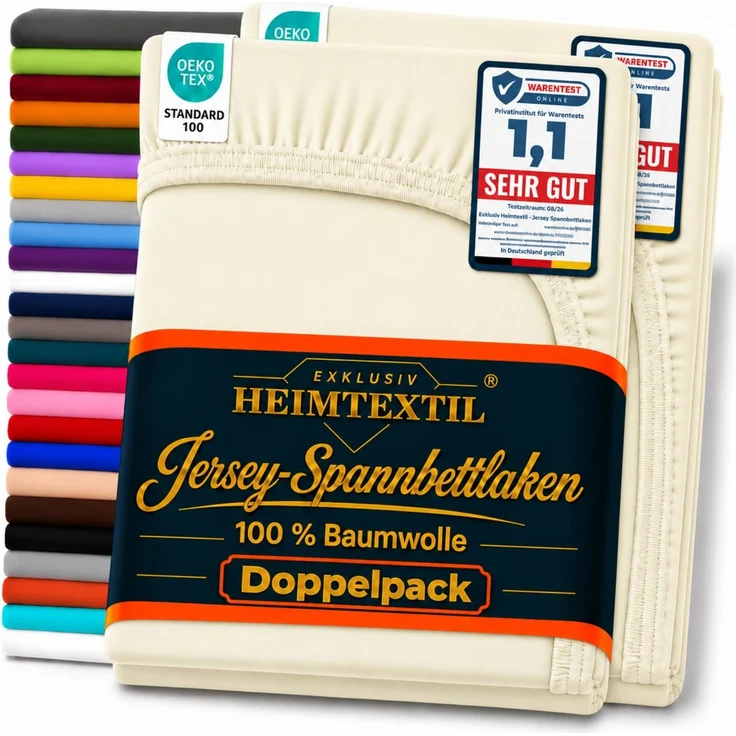 Doppelpack Jersey Spannbettlaken 120 x 200 cm Naturweiss – Bild 1