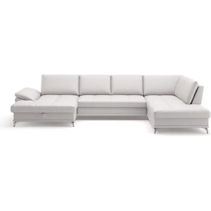 Cavadore Wohnlandschaft Castiel mit Federkern / Sofalandschaft mit XL-Longchair, Sitztiefenverstellung, satinierten Metallfüßen / 363 x 89 x 223 / Echtleder, Weiß – Bild 8