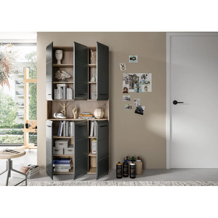 Mehrzweckschrank (B/H/T: 90x185x30 cm) in schwarz matt und Nox Oak Nachbildung – Bild 11