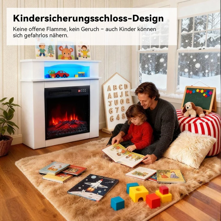 HOMAVO Elektrokamin mit Schrank, 18" 900W/1800W Elektrokamin mit Heizung, 3D-Flammeneffekt, Schrankgröße: 72 x 30 x 75cm, LED-Leiste, Fernbedienung – Bild 7