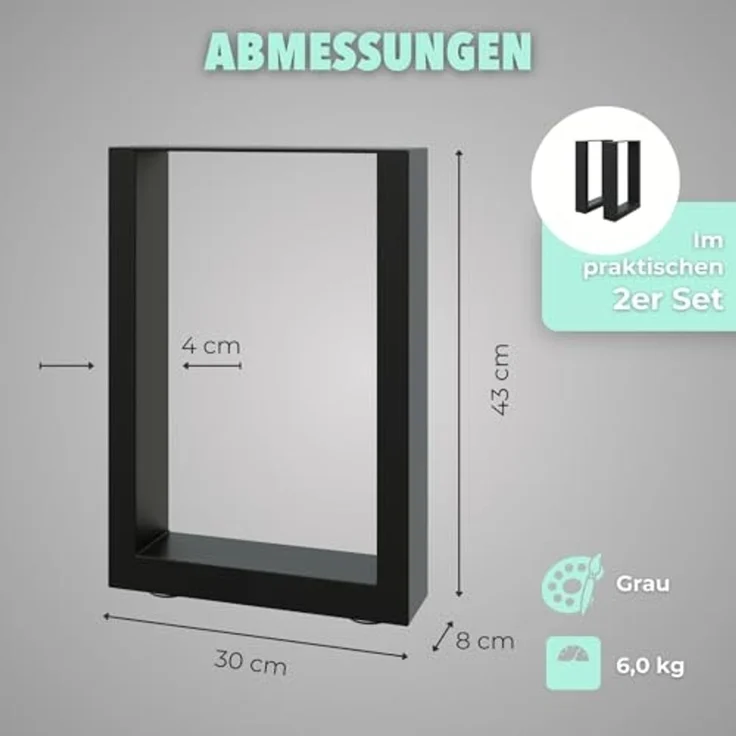HAGO Tischbein HAGO24 Bankgestell & Tischgestell Grau 30x43cm robuste Tisch & Bank – Bild 4