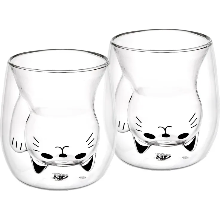 GRÄWE Doppelwandige-Thermogläser, 190ml, 2er Set, Motiv Katze