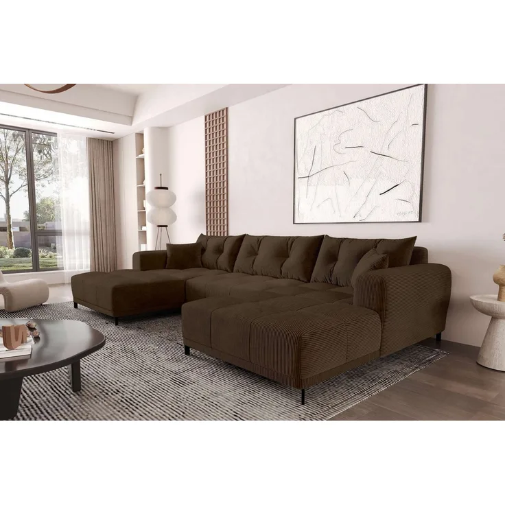 99rooms Massimo Wohnlandschaft Cordstoff POSO Braun mit Schlaffunktion