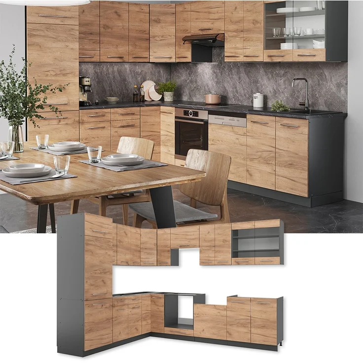 Eckküche Fame-Line Goldkraft Eiche/Anthrazit 287 x 60 cm , AP Marmor Vicco – Bild 3
