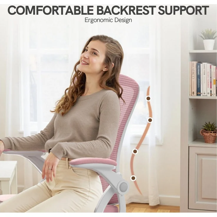 ZAISZE Bürostuhl Bürostuhl – Ergonomischer Sitz – Sessel mit 90° klappbarer Armlehne (Platz sparen), Lordosenstütze – höhenverstellbar – Bild 4