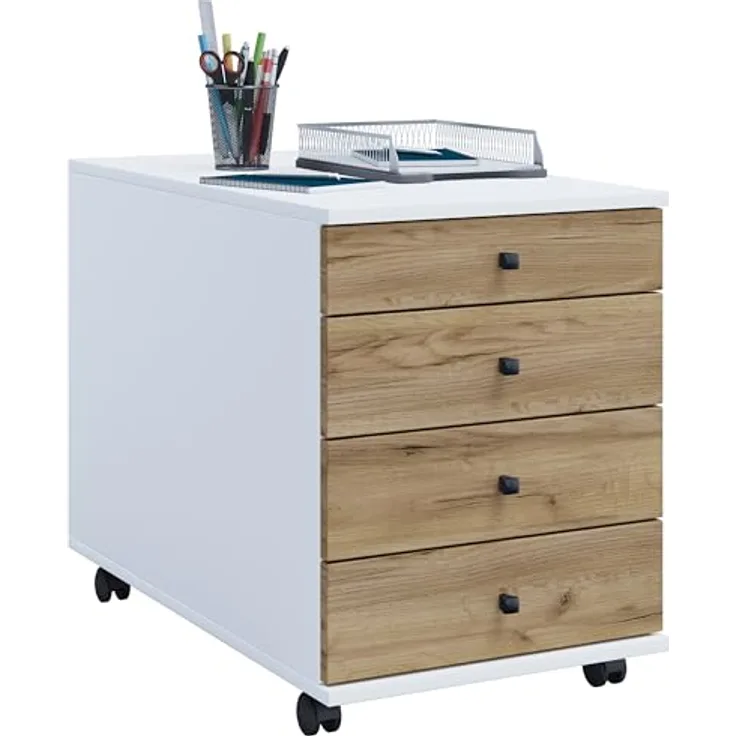 Mid.you Rollcontainer, Weiß und Honigeiche, Kunststoff, 4 Schubladen, 42x57x75 cm