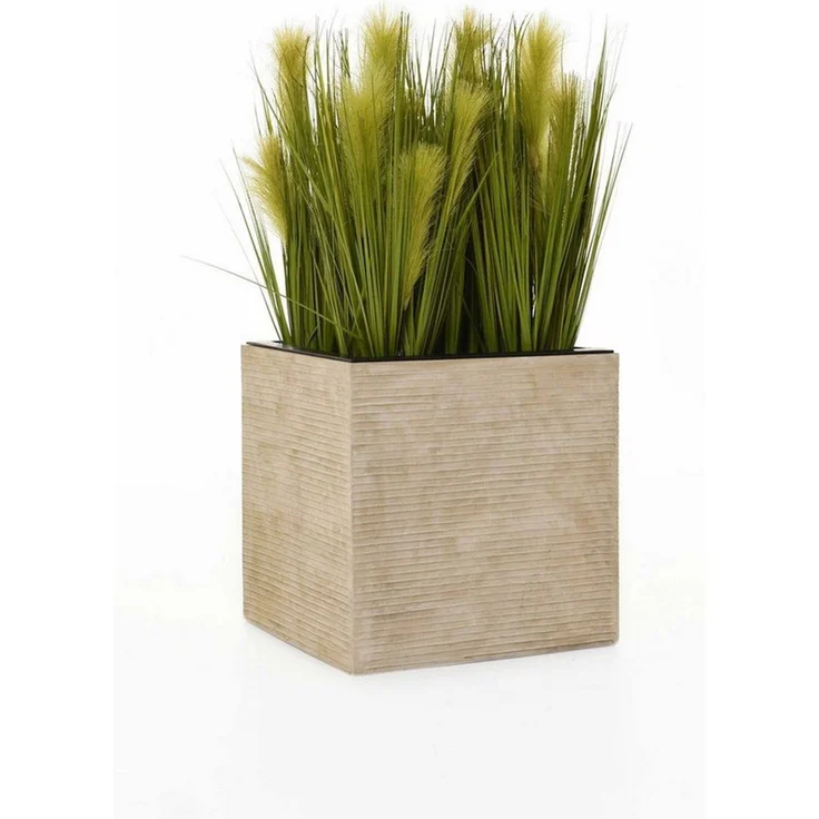 VIVANNO Pflanzkübel Fiberglas BLOCK Würfel - Streifenbeige Gestreift (1 St), 40x40x40 cm – Bild 3
