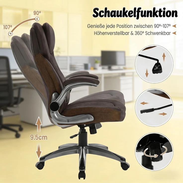 Faumrta Weich Exekutivstuhl,Bürostuhl mit Hoher Rückenlehne,Bossstuhl(nur mit Bürostühlen)Metal+Mesh,Nylon,PU73cm*67.5cm*120cmBraun – Bild 6