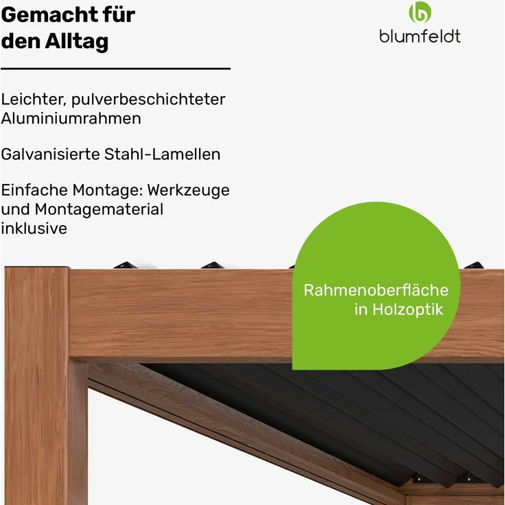 Blumfeldt Pergola 3x4 m - Verstellbares Lamellendach, UV-Schutz, Aluminium-Rahmen, Rostfrei, Wetterfest, Ideal Für Terrasse & Garten, Ganzjährig Nutzbar – Bild 2