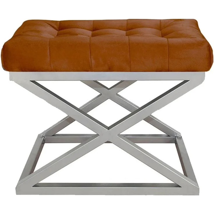 Atelier Del Sofa Stylish Pouffe with Metal Frame, 50 cm Width, 42 cm Height, 40 cm Depth | 100% Polyester Babyface, Grey with Silver & Terracotta Accents | Perfect for Modern Living Spaces