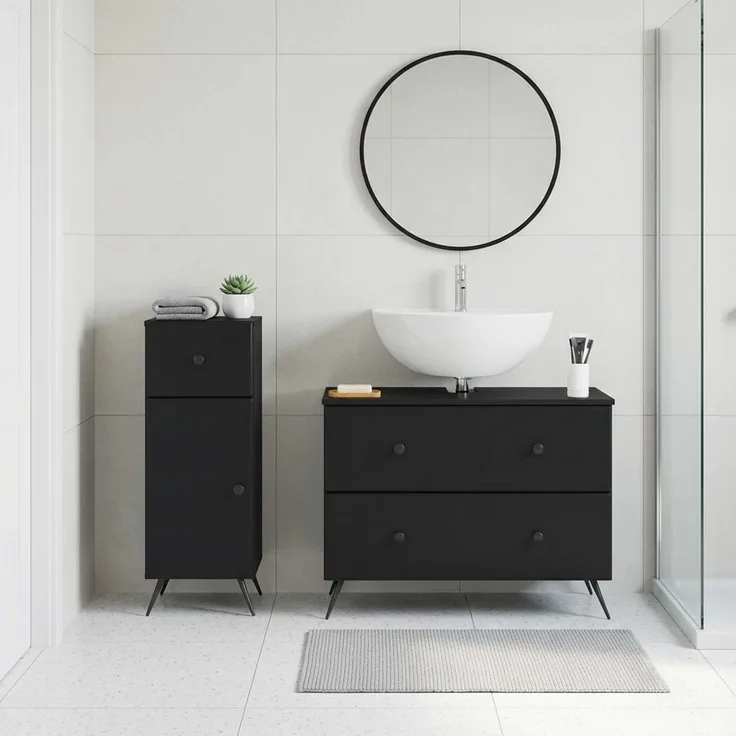 vidaXL 2-teiliges Badezimmer Schrank Set BREDA Schwarz Holzwerkstoff 3417721