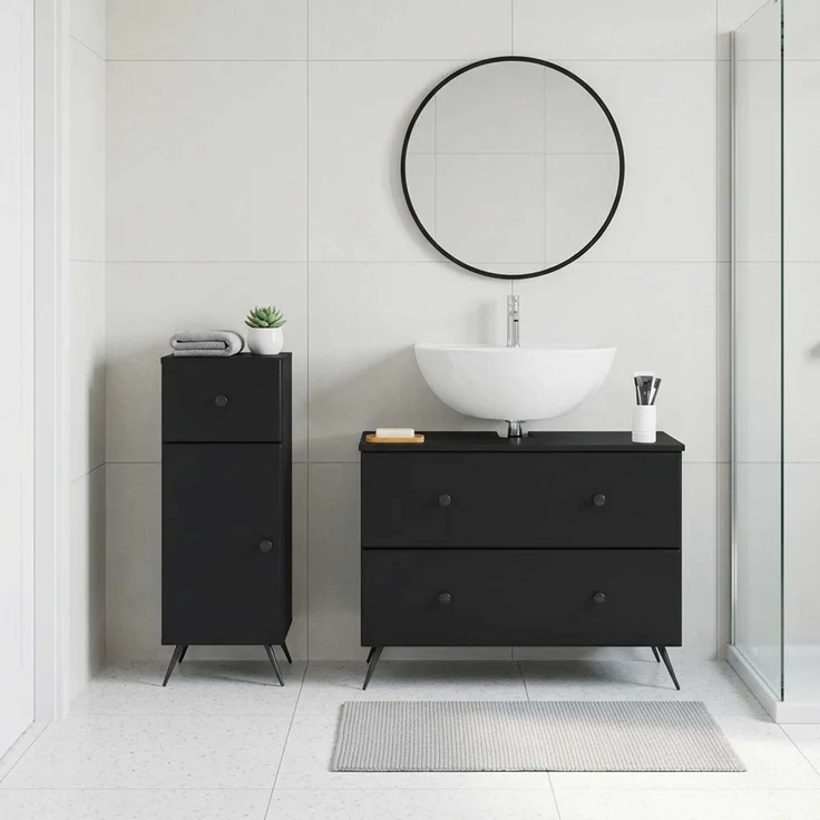 vidaXL 2-teiliges Badezimmer Schrank Set BREDA Schwarz Holzwerkstoff 3417721 – Bild 1