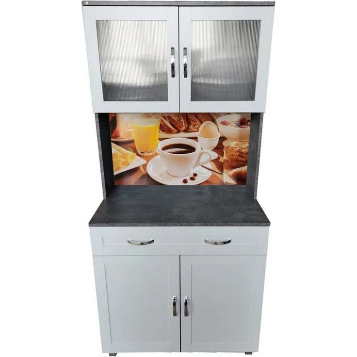 HTI-Living Hochschrank Küchenbuffet mit Glasteil Weiß/Beton Blanca Bistro (Stück, 1-St, 1 Schrank) Küchenschrank Hochschrank