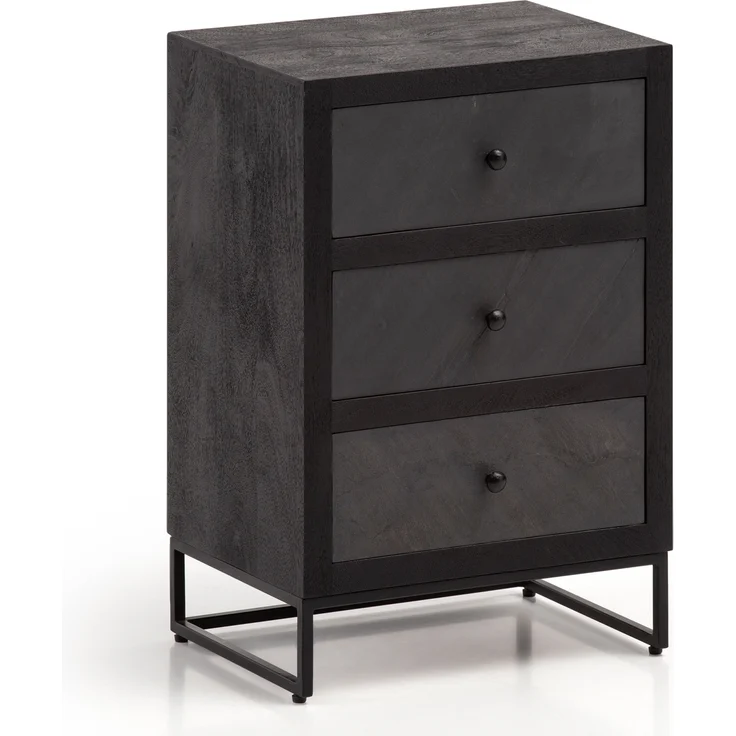 FineBuy Nachttisch aus Mango Massivholz mit Fronten in Steinoptik und 3 Schubladen – Design Nachtkonsole, Nachtschrank für Boxspringbett - Nachtkästchen 40x60x30 cm – Bild 6