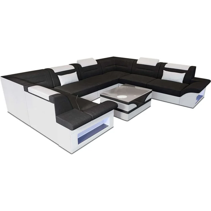 Stoff Wohnlandschaft Brianza – Komfort & Stil - Strukturstoff - Schwarz-Weiß - Rechts – Bild 1