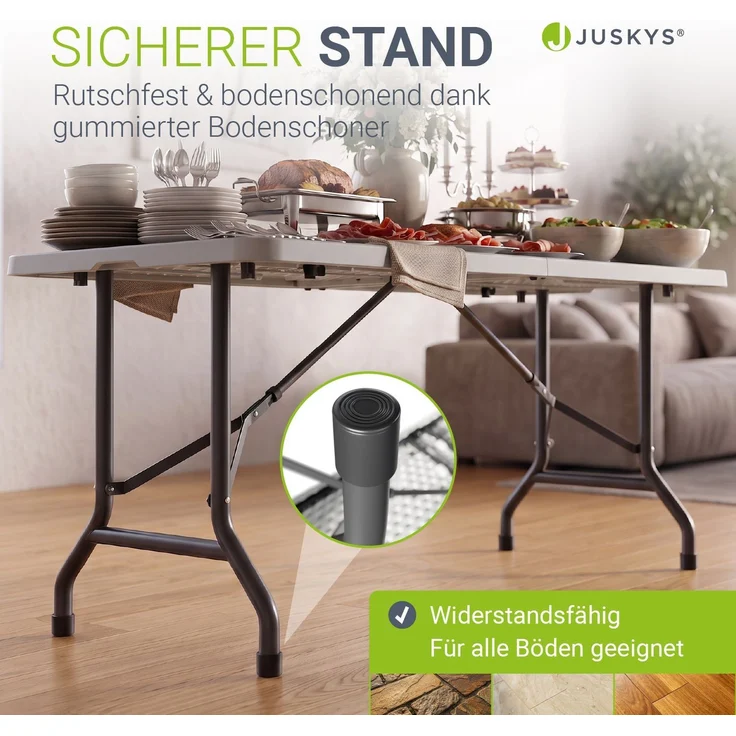 JUSKYS® Klappbarer Gartentisch Easyfold Weiß - Wetterfester, Klapptisch mit Tragegriff, stabiler multifunktionaler Buffettisch, 180x74x74 cm, 200 kg belastbar – Bild 5
