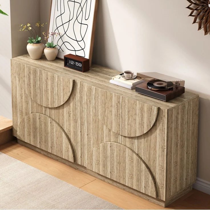 DESVIAE Sideboard mit flexiblen Einlegeböden und Feder-Türen 160x80x40 cm Spanplatte Natur – Bild 5