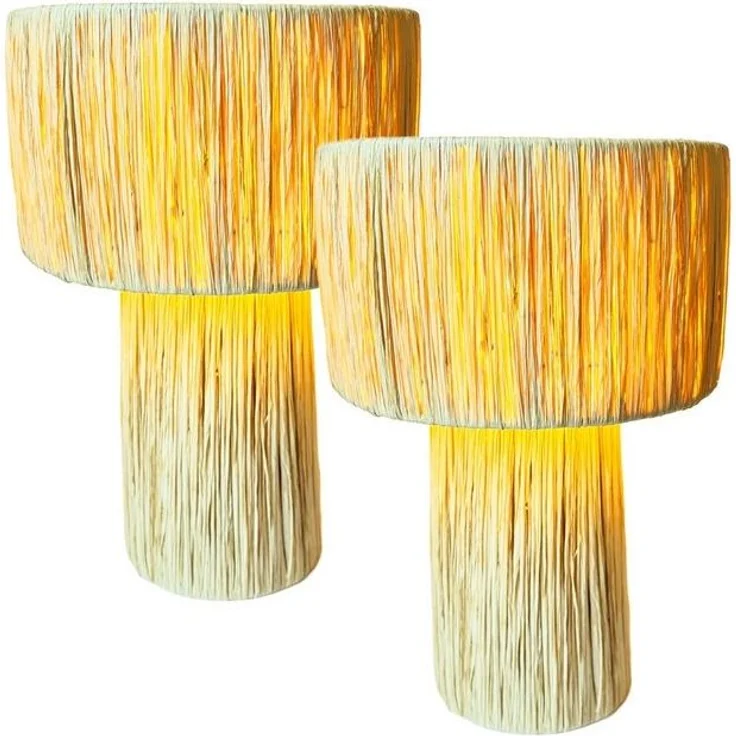 Marrakesch Orient & Mediterran Interior Nachttischlampe 2er Set Boho Deko Tischlampe Nachttischlampe Morjana Beige, E27, Handarbeit – Bild 4