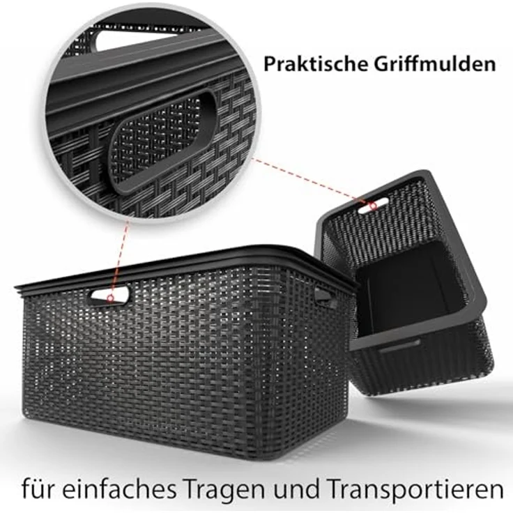BigDean 3 Stück Wäschekorb 59x39x26 cm Rattan Design – Wäschewanne Made in Germany – Bild 4
