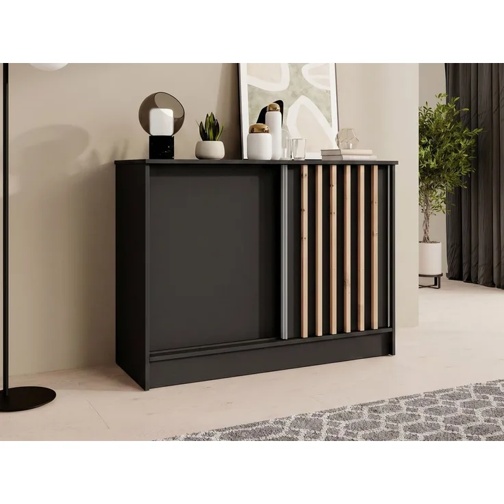 Beautysofa Kommode mit 2 Schiebetüren HORIZON (in 100 cm, 120 cm oder 160 cm, verschiedene Farben: Eiche Artisan, Schwarz, Weiß, Kaschmir), mit dekorativen Lamellen